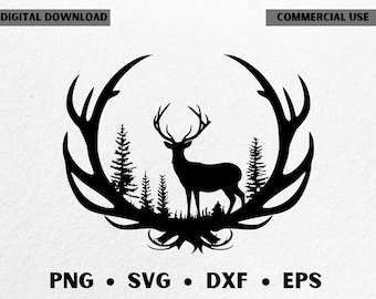 Deer Hunting SVG: Buck Antler Silhouette - Laser Cut Files (Digital Download)