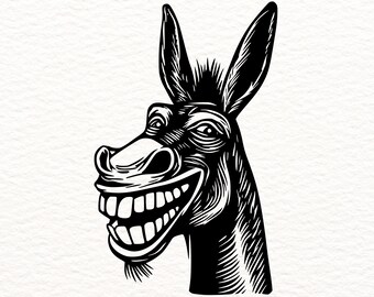 Funny Donkey SVG PNG Dxf EPS, Laughing Donkey Face Design, Meme Shirt Graphic, Cricut Cut File, Humor Animal Design, Sticker, Printable