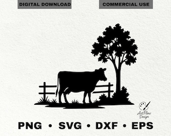 Cow SVG for Cricut, Farm Cow Silhouette Design Png DXF Eps, Rustic Farmhouse Animal, Country Decor, Farm Life Shirt SVG, Laser Cut File