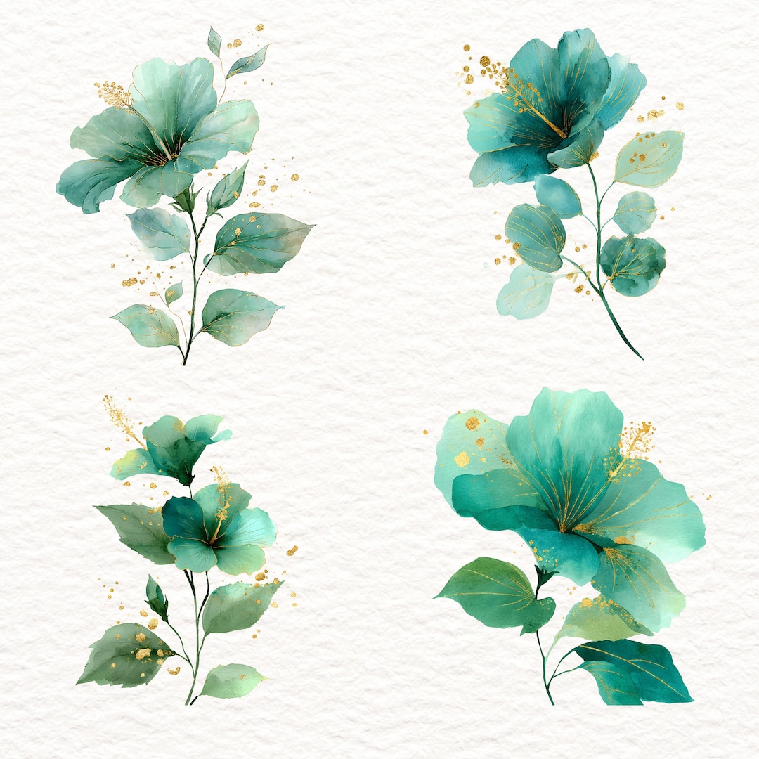 20 Watercolor Teal Flower PNG Clipart (digital Download) - Etsy
