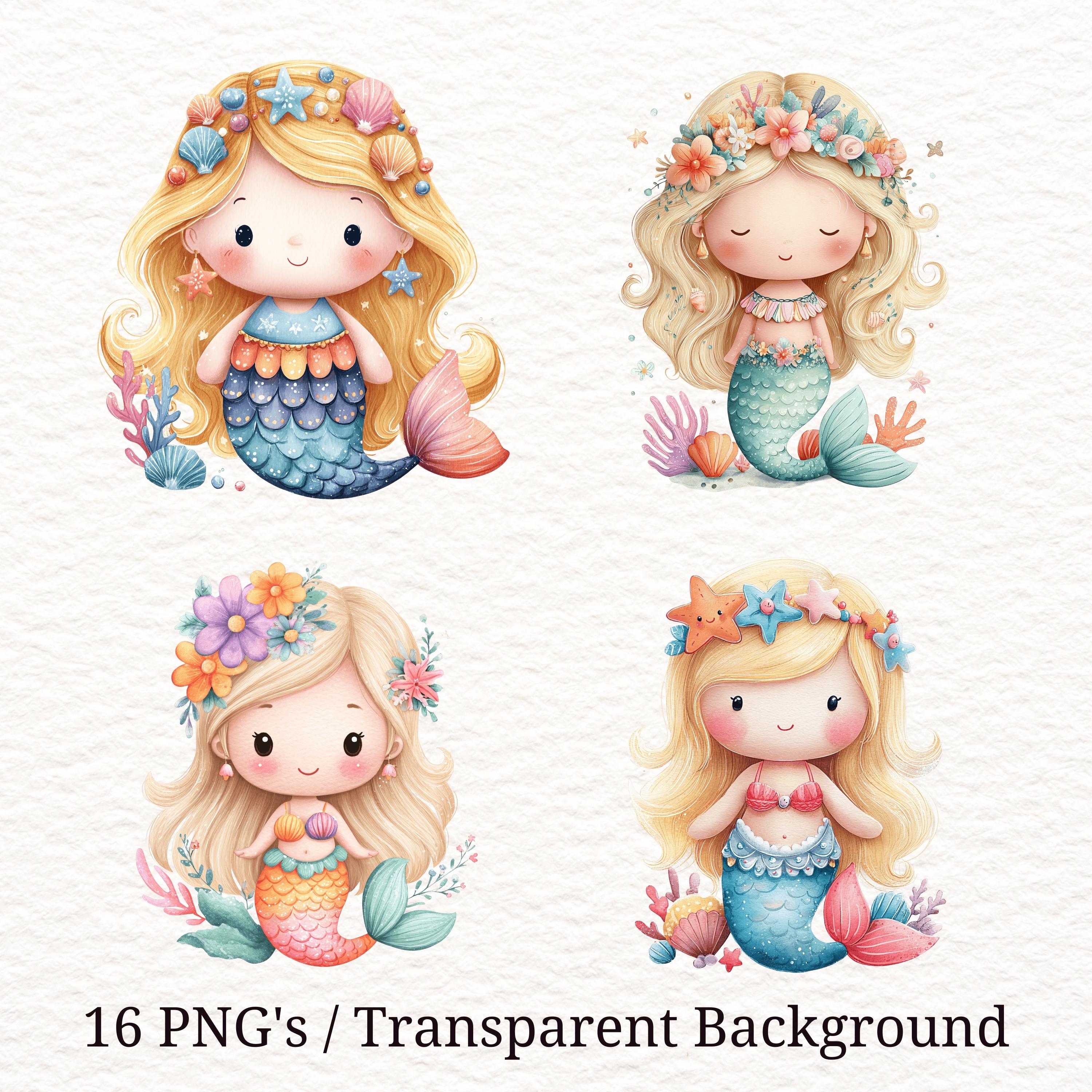 16 PNG Watercolor Mermaid Clipart Set | Ocean Nursery (digital Download ...