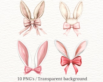 10 PNG Bunny Ears With Pink Bows Watercolor Easter Clipart for ...