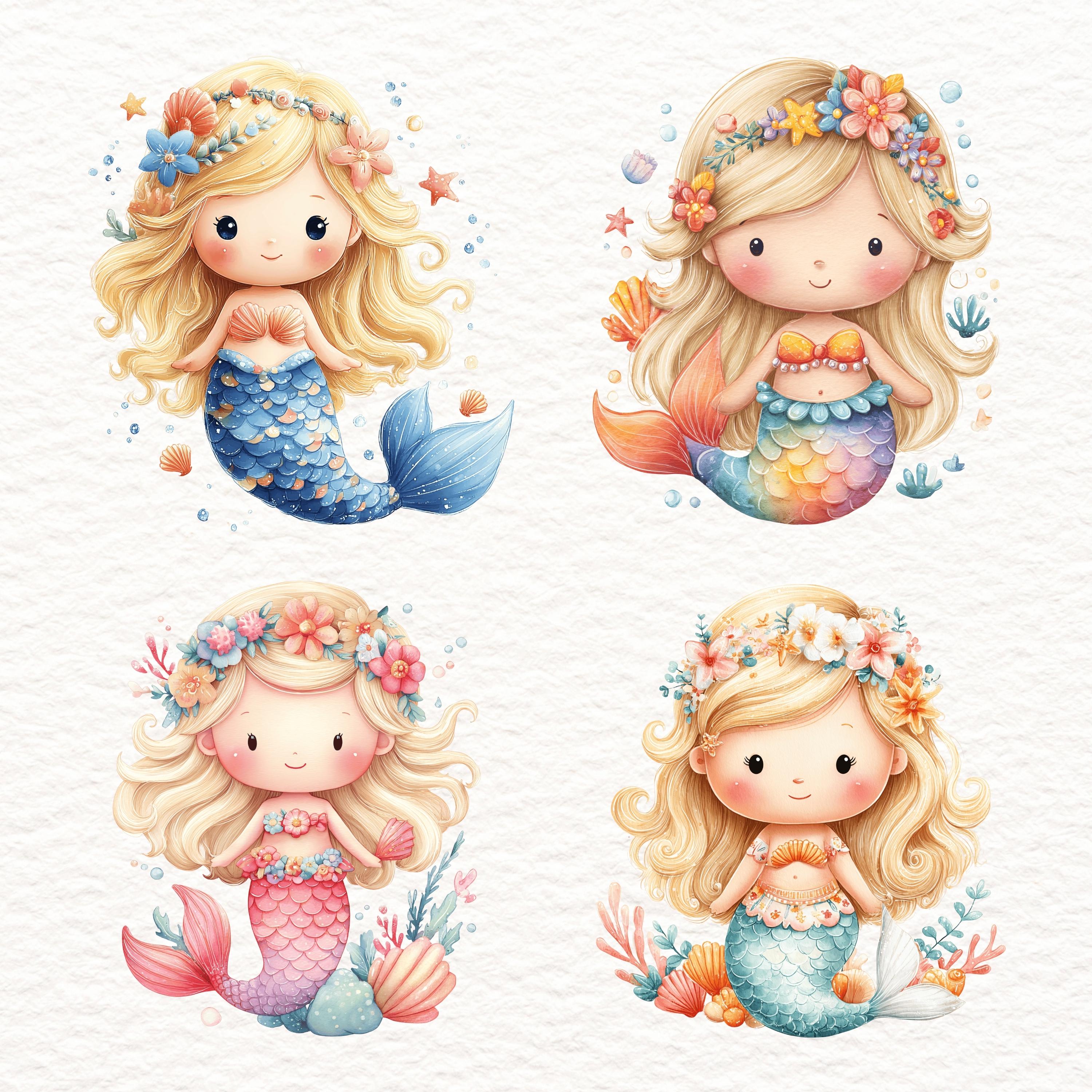 16 PNG Watercolor Mermaid Clipart Set | Ocean Nursery (digital Download ...