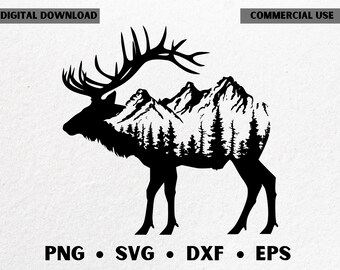 Elk SVG for Cricut, Elk Mountain Silhouette Png Dxf EPS, Wildlife Nature Design, Hunting Shirt SVG, Outdoor Laser Cut File