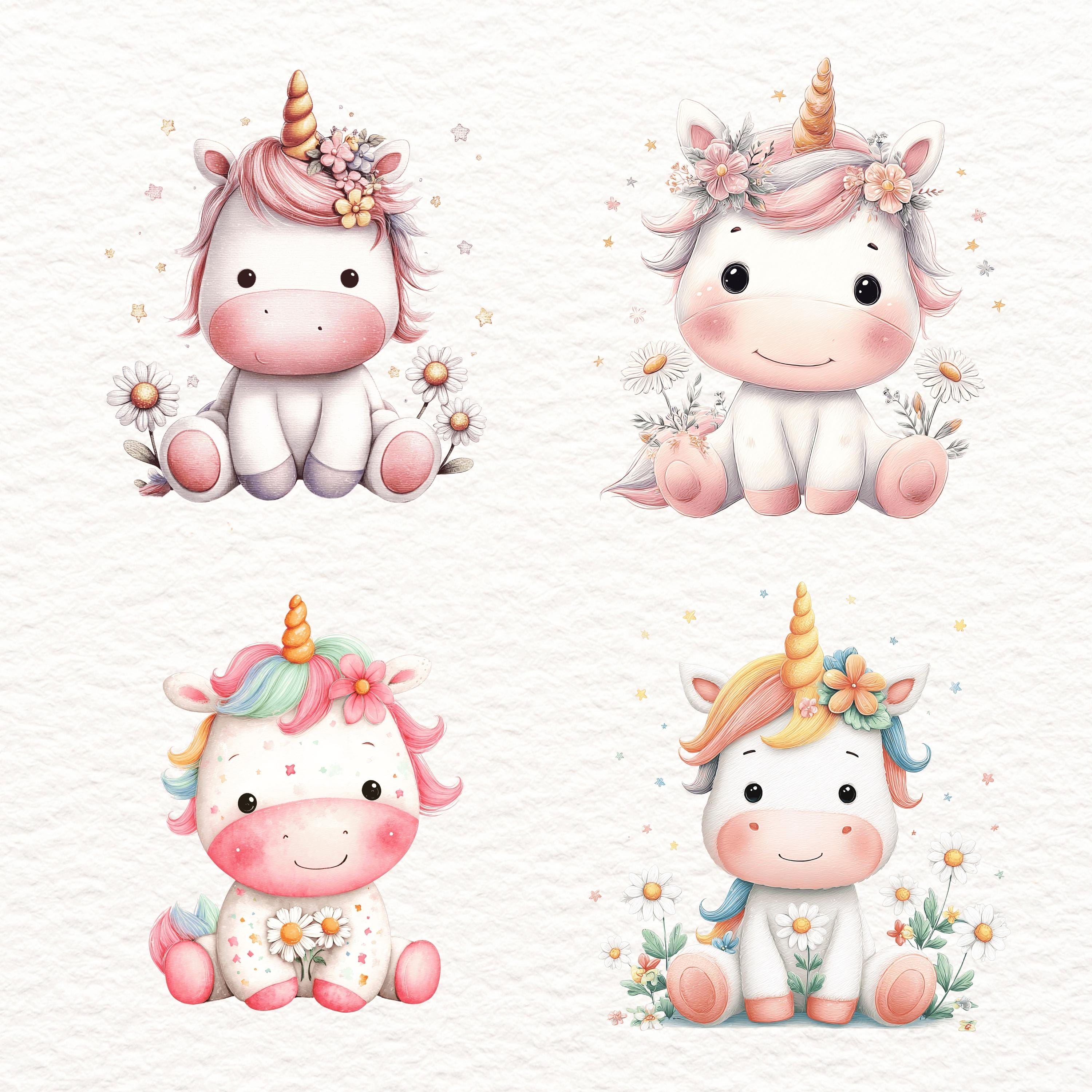 26 Unicorn PNG Bundle, Cute Baby Unicorn Clipart, Kawaii Pastel Unicorn ...