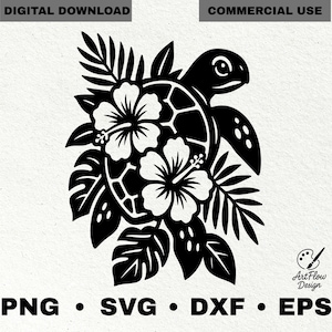 Tropisk sköldpadda SVG • Hibiskusblomma Clipart (digital nedladdning)