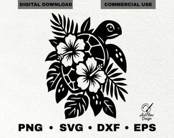 Tropical Turtle SVG • Hibiscus Flower Clipart (Digital Download)