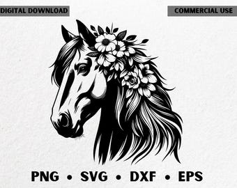Horse with Flowers SVG: Floral Horse Head Cut Files (Digital Download)