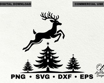 Reindeer SVG for Cricut, Christmas Deer PNG Dxf Eps, Holiday Silhouette Design, Winter Decor SVG, Laser Cut File