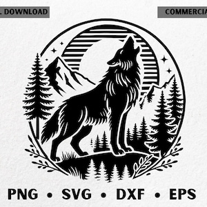 Howling Wolf svg / Wolf and moon SVG / Wolf Scene svg Wolves Clipart mountain cutfile / SVG files for Cricut / Commercial use SVG