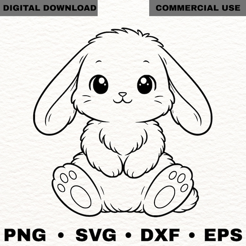 Kawaii Bunny SVG PNG DXF Eps, Rabbit Cut File for Cricut, Cute Bunny ...