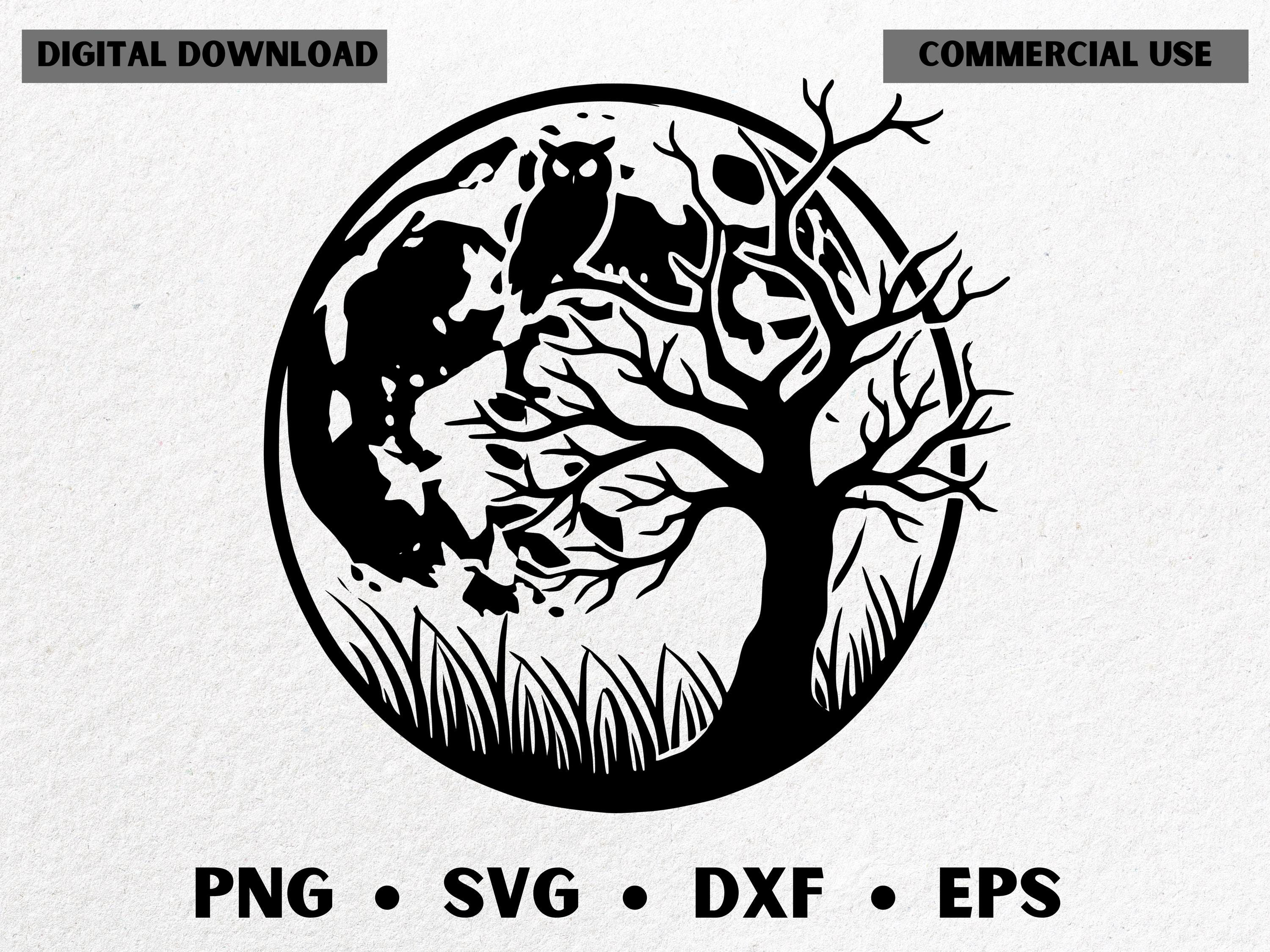 Moon and owl svg / Halloween owl and moon svg / Owl on branches png / Owl halloween svg / Halloween 