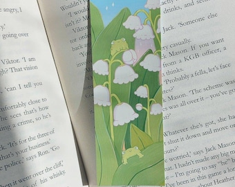 Whimsical Frog Bookmark: Lily of the Valley Spring Bookmark, Cottagecore Gift for Book Lovers