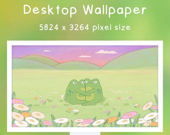 Cottagecore Frog Desktop Wallpaper: Floral Pencil Art (Digital Download)