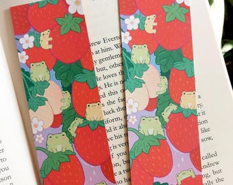 Strawberry Frog Bookmark, Cottagecore Stationery Gift
