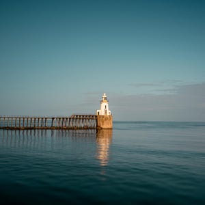Fine Art Landscape Photography Luxury Greeting Card | Northumberland Lighthouse - Coastal Shore Photograph