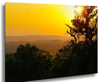 Foto del atardecer en Texas Hill Country: Impresión artística de paisaje rural