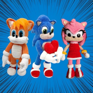 Sonic Crochet Pattern Bundle – 3 Amigurumi PDF Tutorials (Sonic, Tails, Amy Rose)