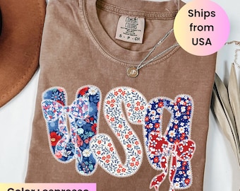 Comfort Colors® Vintage Floral USA Shirt, Patriotic Shirts, Independence Shirt, 4Th July For Women, 4Th Of July Flag, USA T-shirt