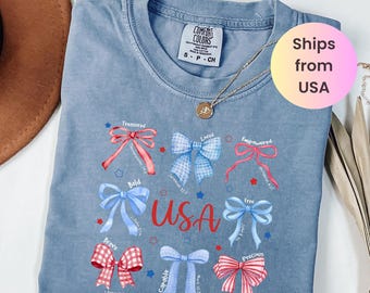 Comfort Colors® Christian Patriotic Shirt, Faith and Freedom USA Tee, Bible Verse Bow Graphic Shirt, 4th of July Soft Vintage T-Shirt Women
