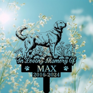 Custom Golden Retriever Memorial Stake, Dog Standing on Flower Metal Stake,Pet Garden Remembrance Stake,Pet Cemetery Stake, Dog Loss Gift