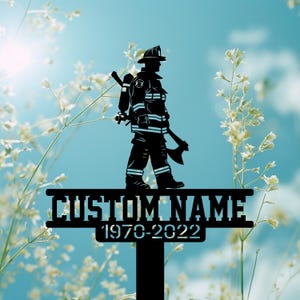 Personalized Fireman with Fire Axe Standing Grave Marker, Custom Fallen Hero Tribute Sign, In Loving Memory Fireman Cemetery Yard Stake.