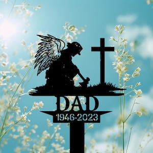 Personalized Christian Fireman with Wings Grave Marker, Custom Fallen Hero Tribute Sign, In Loving Memory Fireman Cemetery Yard Stake.