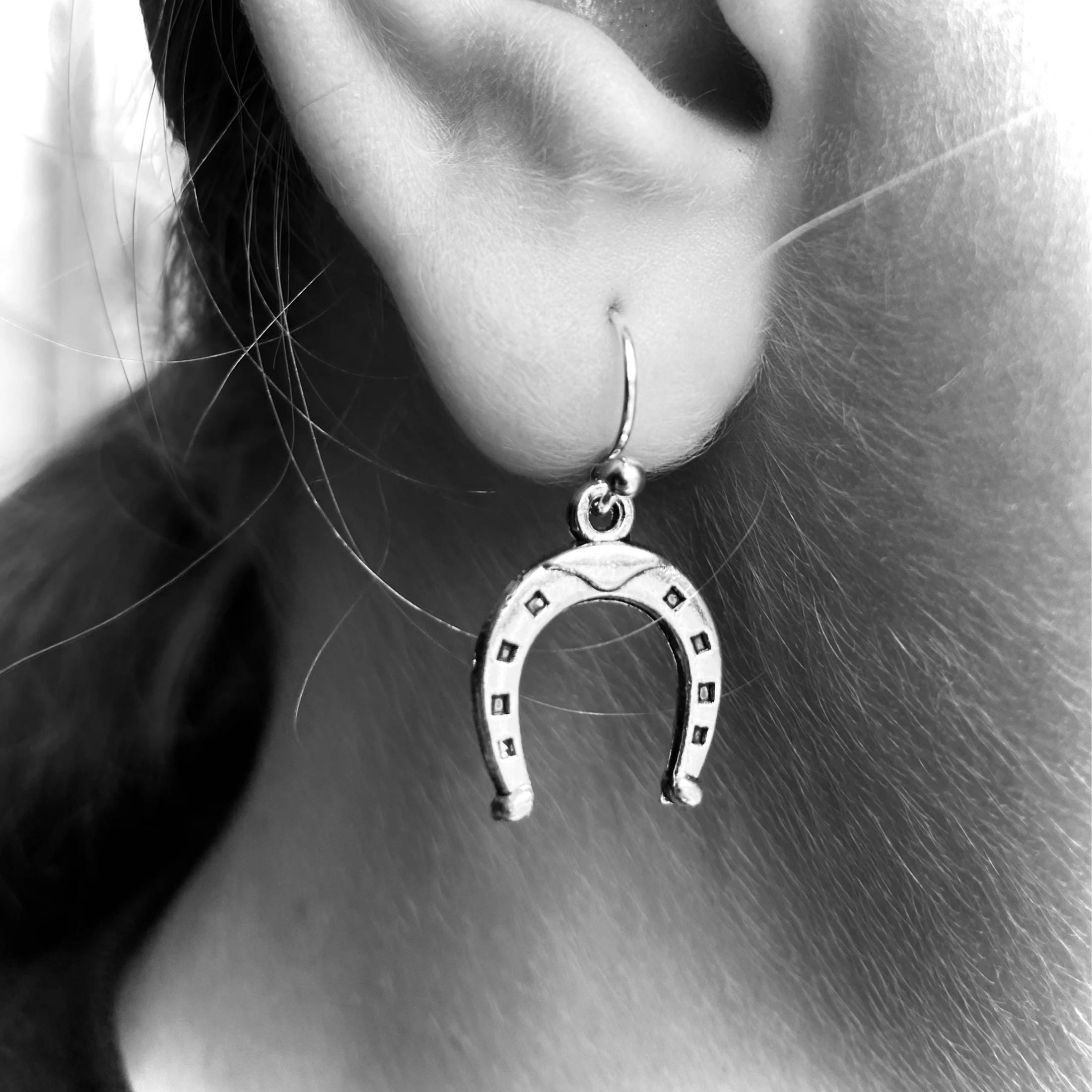 Horseshoe earrings, Hand assembled earrings, Gift for horse person, Earing gift for her, Jewelry for anyone, Jewelry for horse enthusiast.