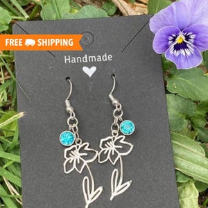 Birth flower gift, Gift for her, Birthday gift, Custom Birth flower Jewelry, Custom flower earrings, Birth month earrings with birthstone.