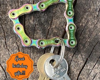 Bike Chain Keychain, Handmade with Real Recycled bike chain, Eco-Friendly Cyclist Gift, Bicycle Chain Gear Keychain, Handmade Upcycled gift.