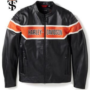 Harley Davidson Men&#39;s Cowhide Leather Riding Jacket, Handmade Motorcycle Jacket, Best Gift for Him, Biker Outerwear, Classic Riding Gear