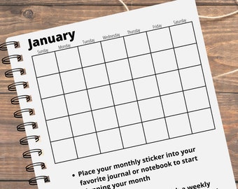 Large Calendar Sticker for Planners and Journals, Undated to Create a DIY Planner from Your Favorite Notebook, Monthly Planner Sticker