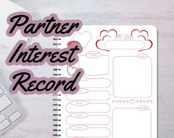 Partner Interest Record Sheet, Track interests of the one you love, Planner Insert Pages for Personalized Planning, Digital Download