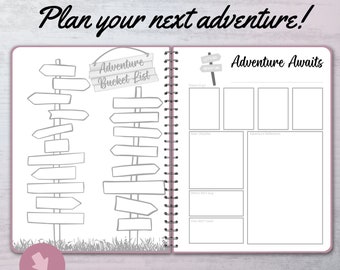 Adventure Awaits, Travel Bucket List and Planning Sheet, Planner Insert Pages for Personalized Planning and record keeping, Digital Download