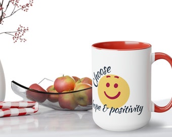 Choose Hope and Positivity in a Vibrant Two-Tone Ceramic Coffee Mug, Inspiring Gift for Coffee Lovers, 15oz capacity Mug