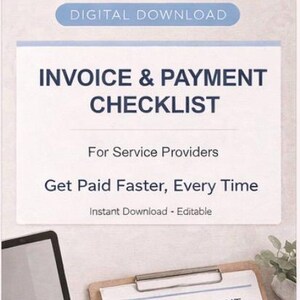 Lista de verificación de pago de facturas, Sistema para cobrar más rápido, Flujo de trabajo para pequeñas empresas, Rastreador de pagos para autónomos, Guía del proceso de facturación