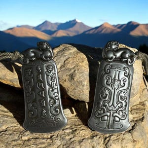 Pixiu Meteorite Iron Pendant | Wealth Amulet, Om Mani Padme Hum