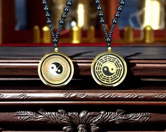 Yin Yang Bagua Compass Necklace: Taoist Feng Shui Amulet-Customizable Consecration Service