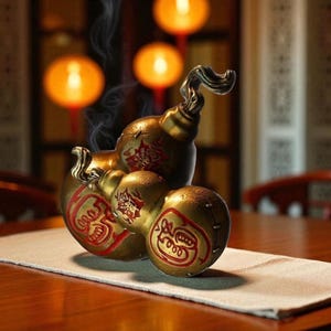 Handcrafted Copper Gourd Amulet Set: Taoist Talisman for Home Protection