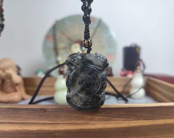 Handmade Ink Jade Yin Yang Bagua Amulet Necklace: Taoist Protection-Customizable Consecration Service