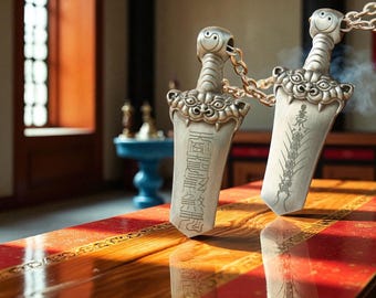 Taoist Thunder Sword Pendant: Tibetan Silver Protection Amulet-Customizable Consecration Service