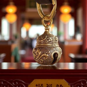 Brass Gourd Bell Keychain: Taoist Feng Shui Charm for Protection