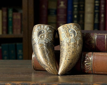 Juego de copas Jiao taoístas, herramienta de adivinación Yin Yang de latón macizo