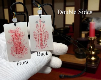 Hand-Carved White Jade Double Dragon Talisman: Taoist Blessing for Peace & Wealth-Customizable Consecration Service