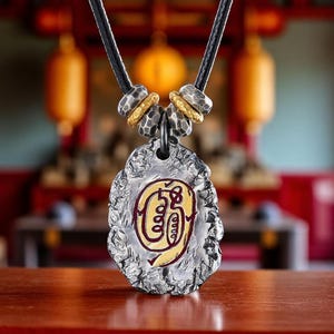 Handcrafted Golden Light Mantra Taoist Pendant,Sterling Silver Amulet Necklace Gift Set -Protection Evil Spirits Ward Home Blessing