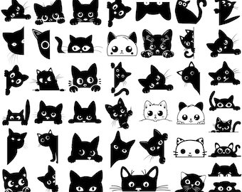 55 Peeking Cat SVG Bundle, Cute Cat Clipart for Shirts, Mugs, Tote Bags, Wall Art, DIY Sublimation & Craft Projects, Digital Download,Cricut