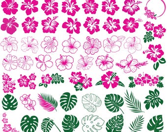 Hibiscus Flowers Svg Bundle, Hibiscus Svg Png, Tropical Floral Clipart Svg,Hawaiian Flower Svg,Monstera Leaf Svg,Flower Svg,Digital Download