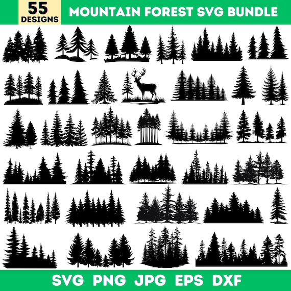 55 Mountain Forest Svg Bundle, Forest Tree Svg, Forest Tree Png, Palm Tree Svg, Landscape Svg, Tree Line Svg Png, Cricut, Instant Download