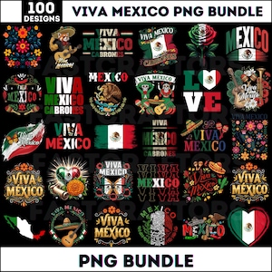 Paquete de 100 Viva México PNG, Día de la Independencia de México, Clipart, Cinco de Mayo, Diseños de sublimación, Fiesta, Descarga digital