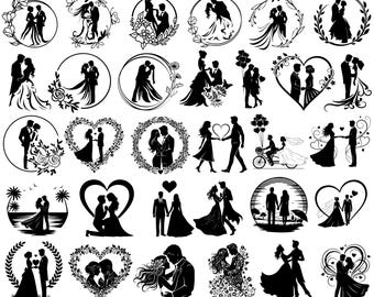 Wedding Couple SVG Bundle, Heart Silhouette SVG, Bride and Groom SVG, Wedding Love svg, Cricut Silhouette Cut Files, Instant  Download